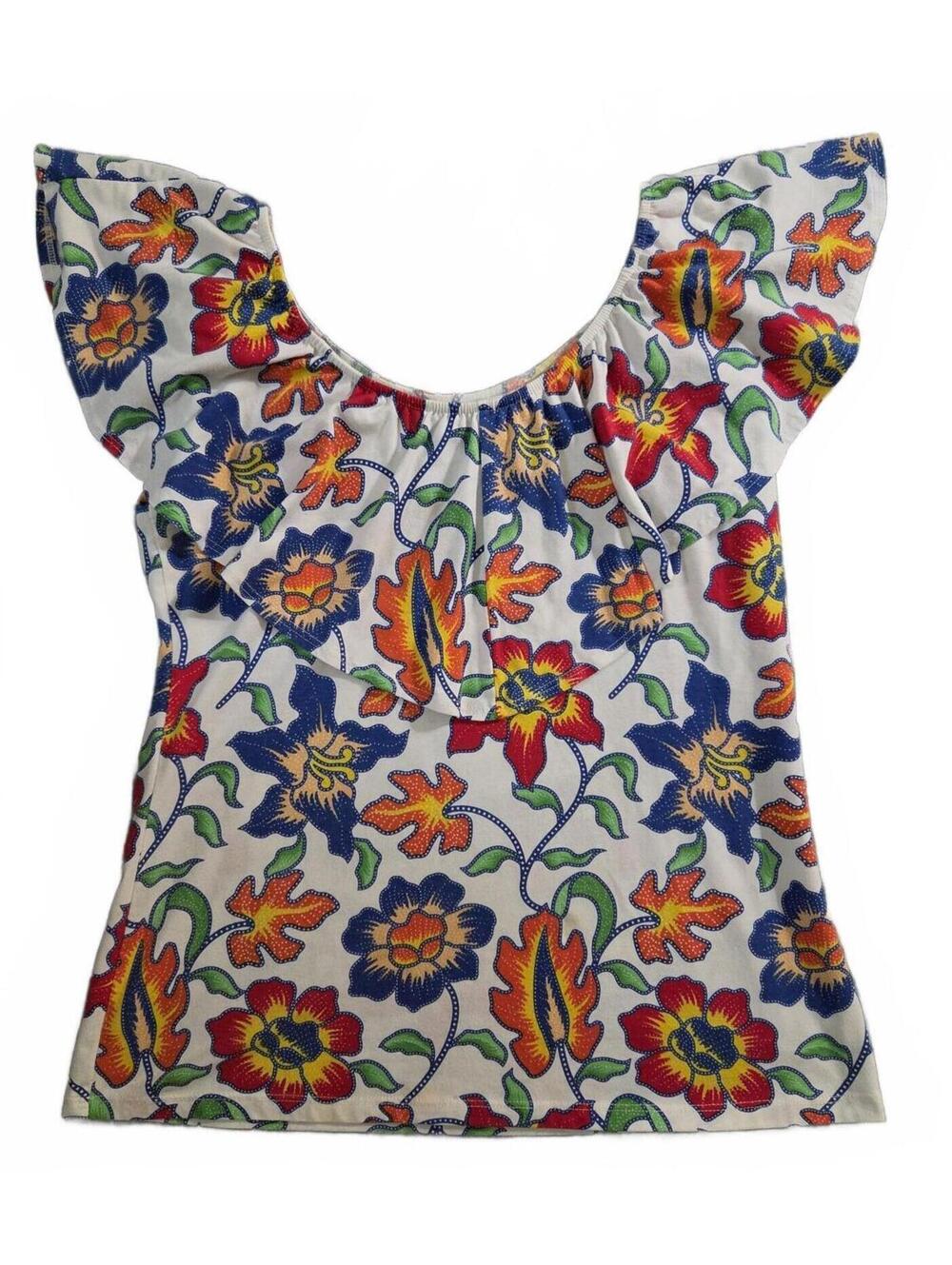 Rebecca Malone Floral Ruffle Sleeve Top Size Small